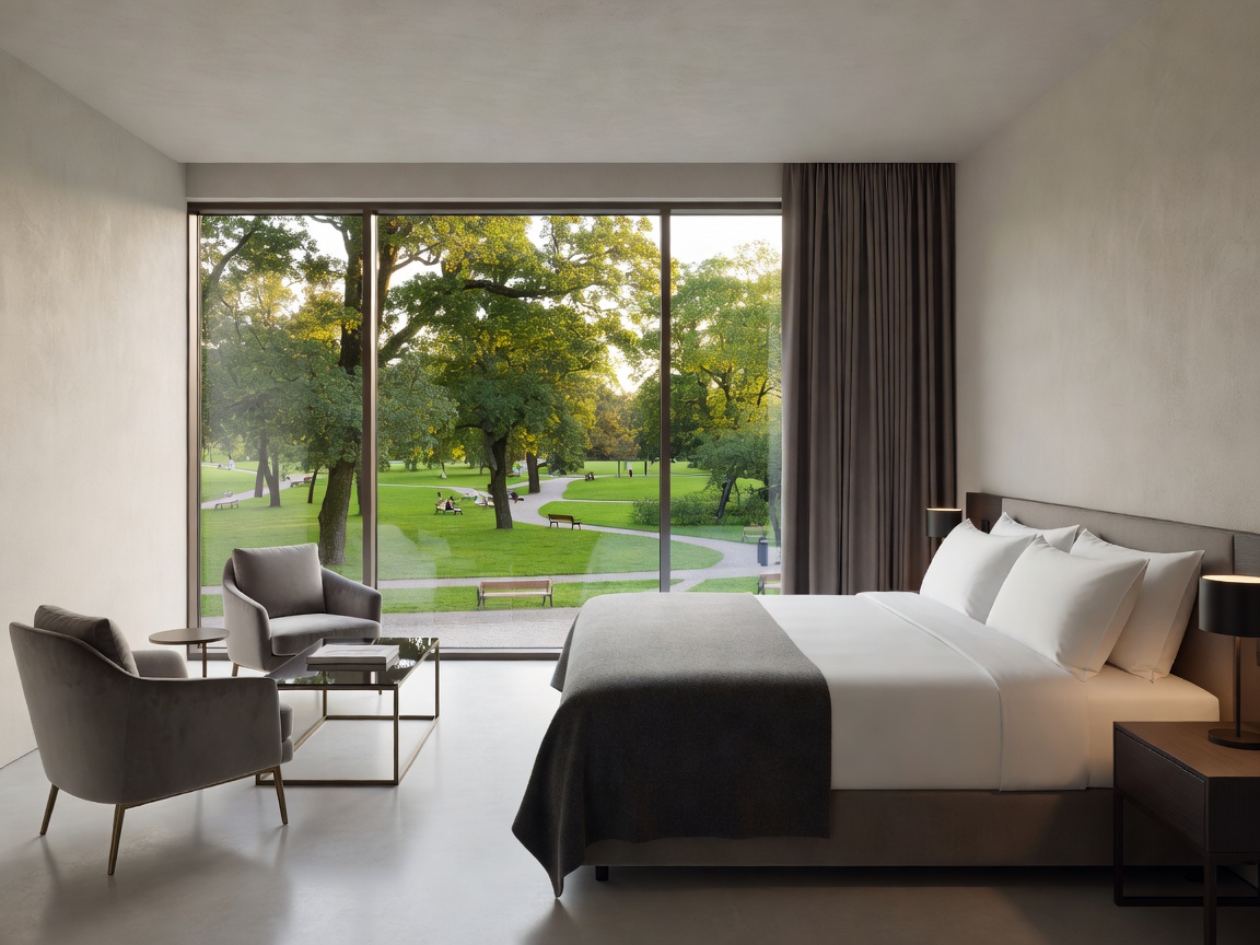 Ylellinen sviitti Hilton Tallinn Park -hotellissa lattiaan ulottuvilla ikkunoilla kohti Politseiaedin puistoa